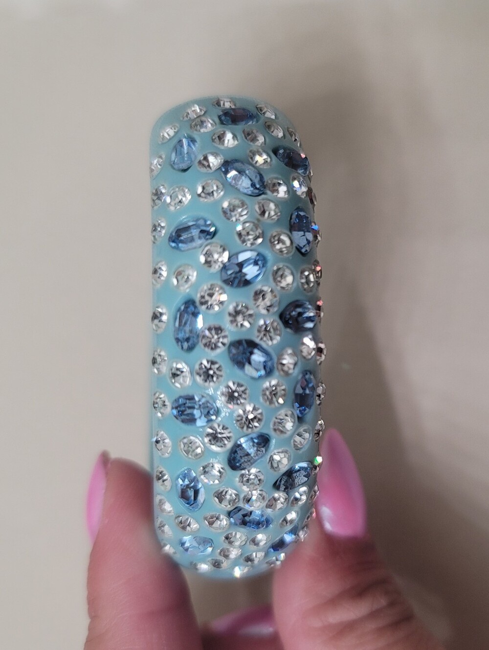 RARE Bracelet- Vintage Lucite Sky Blue Crystal-Studded Clamper Bracelet